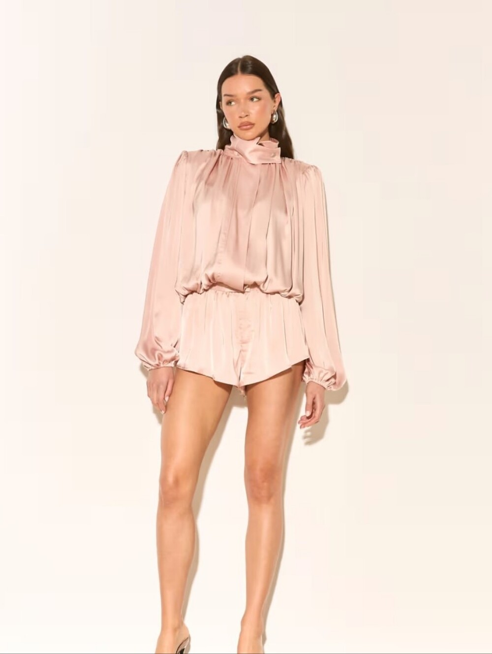 Blush Pink Satin High-Neck Romper - Picture 3 of 3